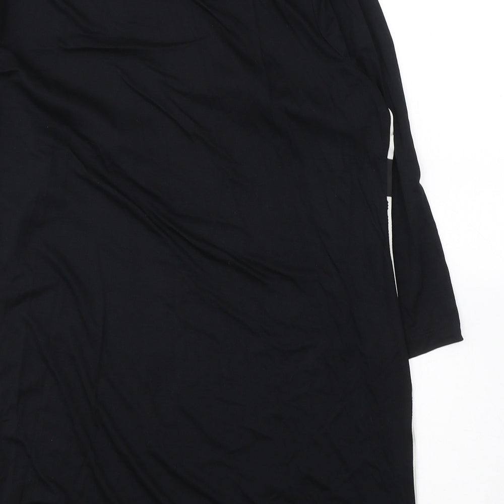 Marks and Spencer Womens Black Geometric Polyester Basic Blouse Size 14 Round Neck