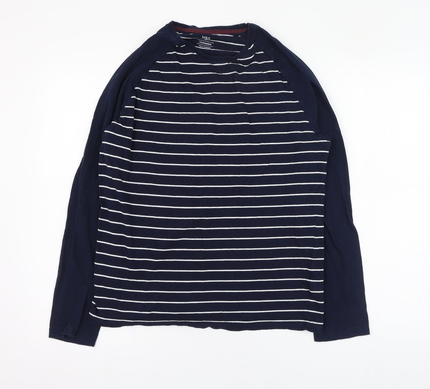 Marks and Spencer Mens Blue Striped Cotton  T-Shirt Size M Round Neck  - Loungewear