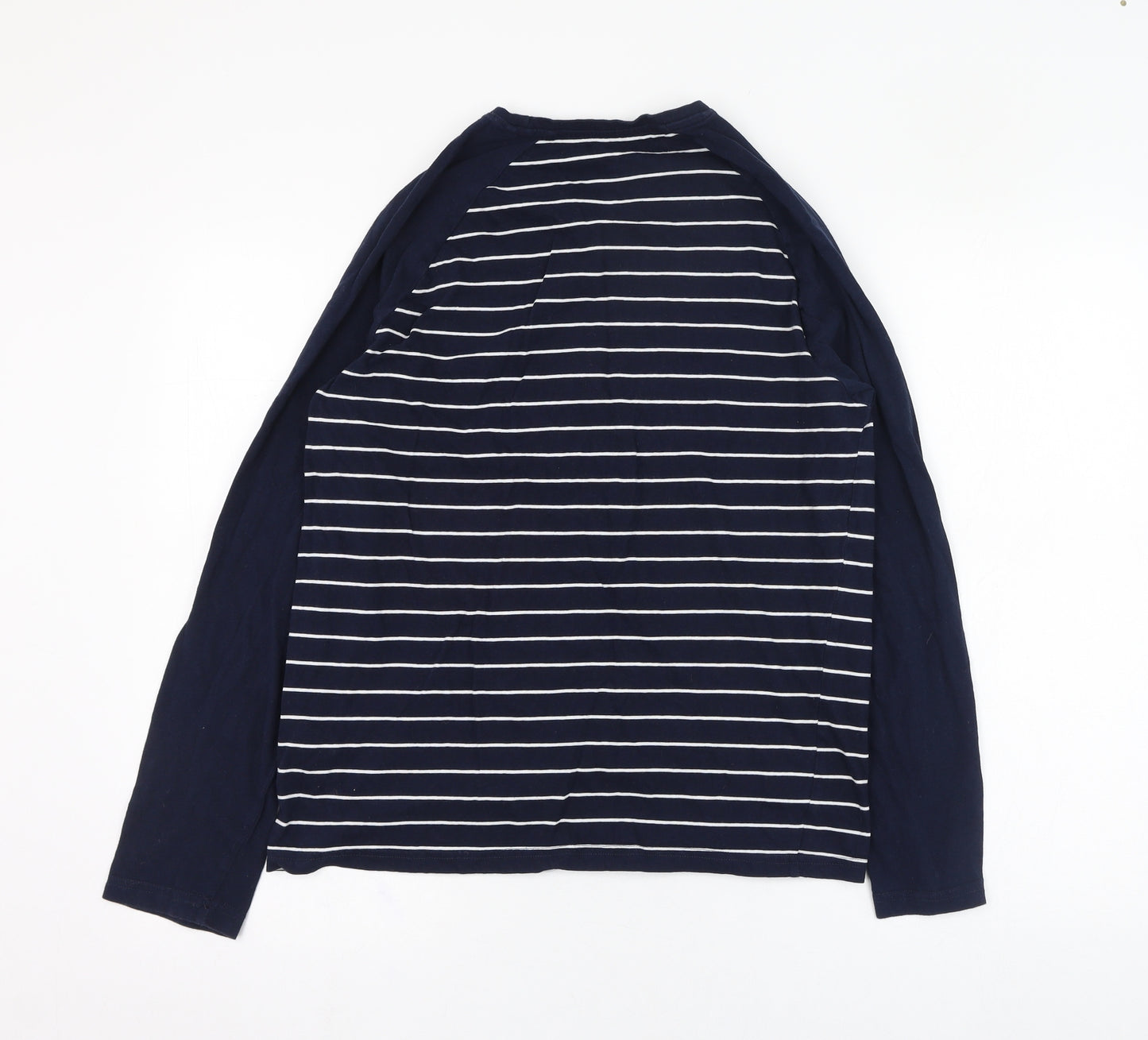 Marks and Spencer Mens Blue Striped Cotton  T-Shirt Size M Round Neck  - Loungewear