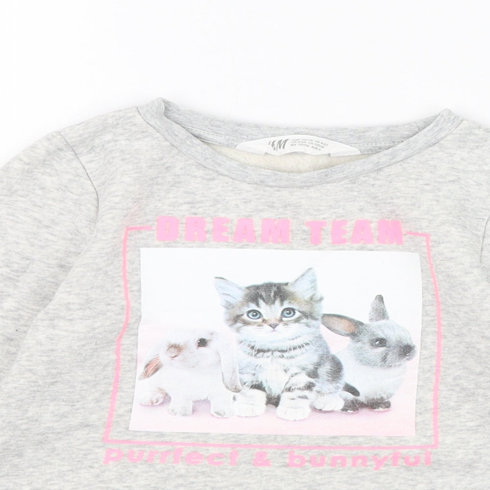 H&M Girls Grey  Cotton Pullover Sweatshirt Size 5-6 Years  Pullover - Cat, Rabbit