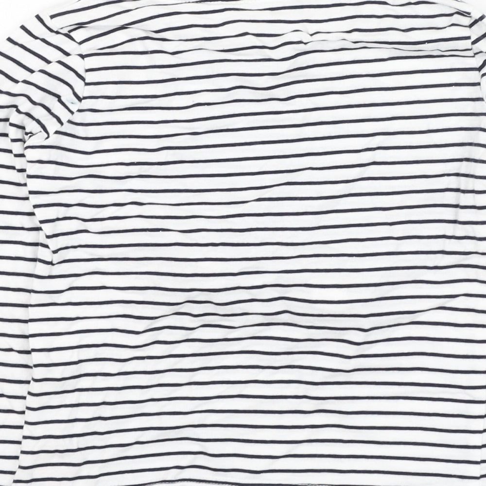 E-vie Girls White Striped Cotton Basic T-Shirt Size 4-5 Years Round Neck Pullover - Cherry