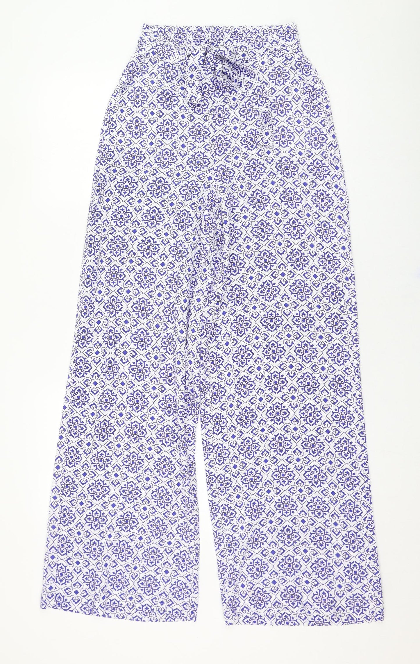 Primark Womens White Geometric Viscose Trousers  Size 6 L30 in Regular