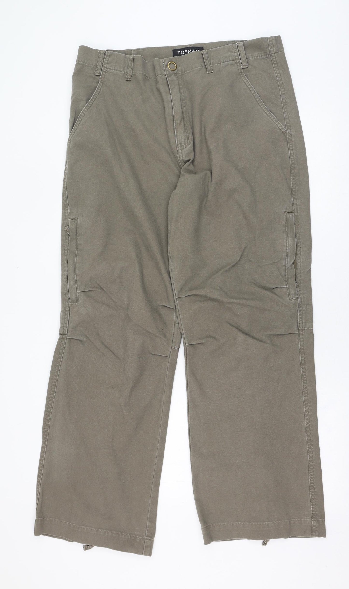 Topman Mens Brown  Cotton Cargo Trousers Size 36 L30 in Regular Zip
