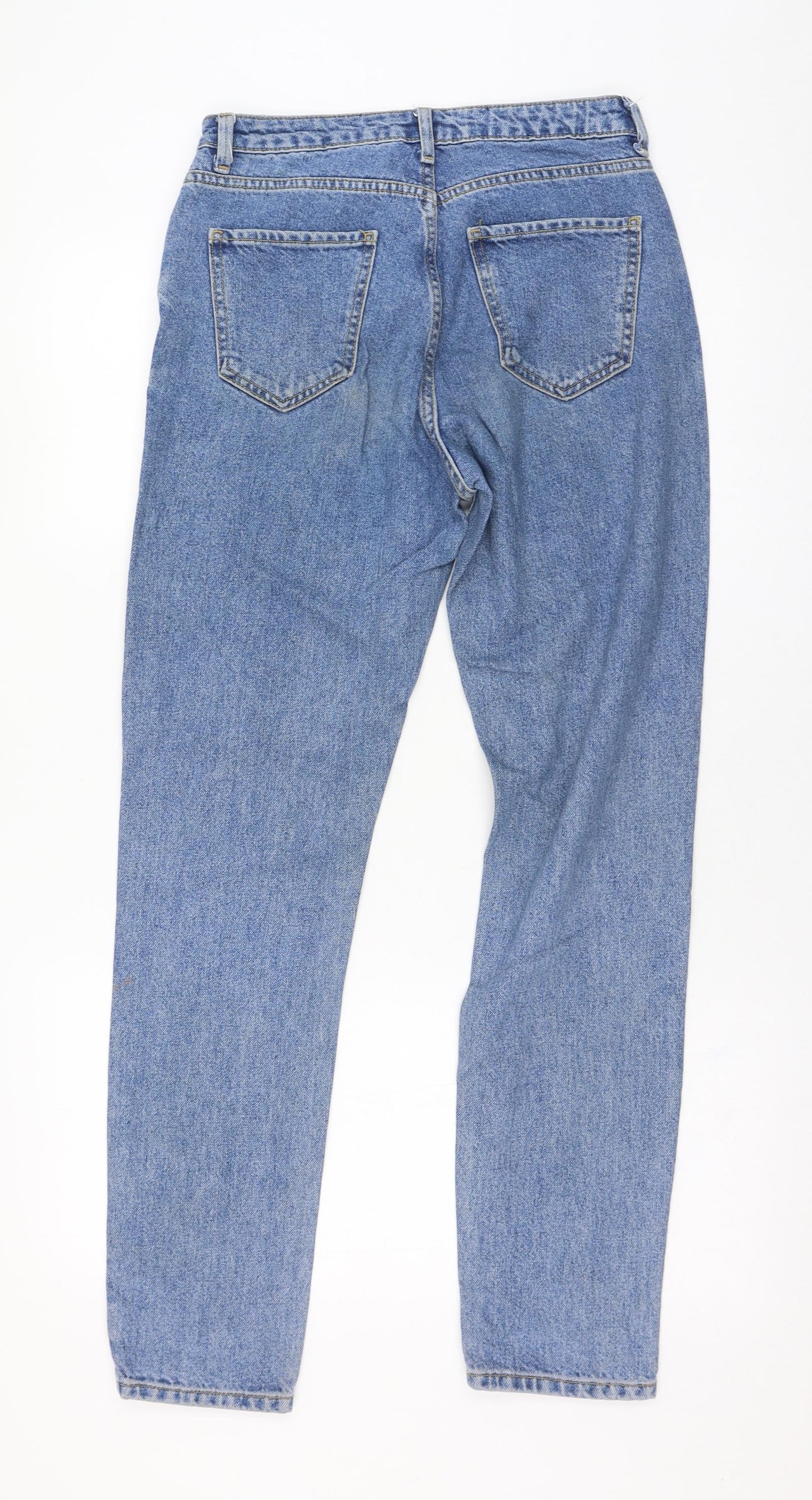 Primark Womens Blue  Cotton Straight Jeans Size 8 L28 in Regular Zip - Flower