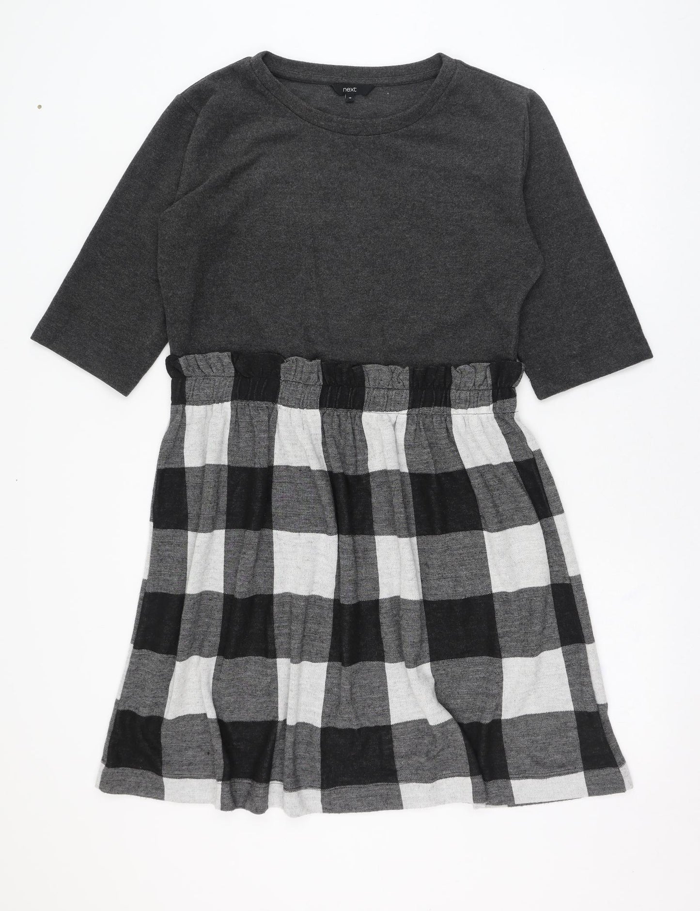 NEXT Womens Grey Check Polyester Skater Dress  Size 18  Round Neck Pullover