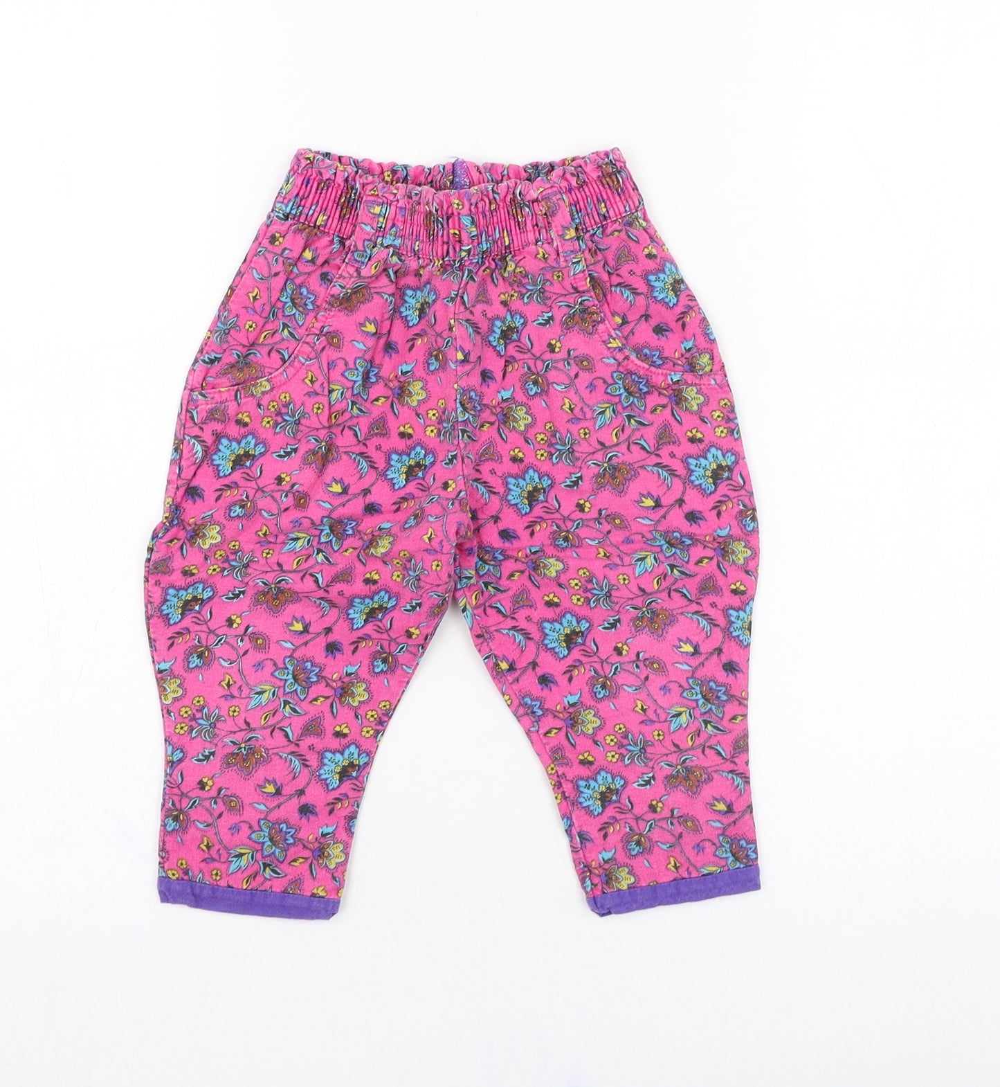 Dunnes Stores Girls Pink Floral Cotton Capri Trousers Size 6-9 Months  Pullover