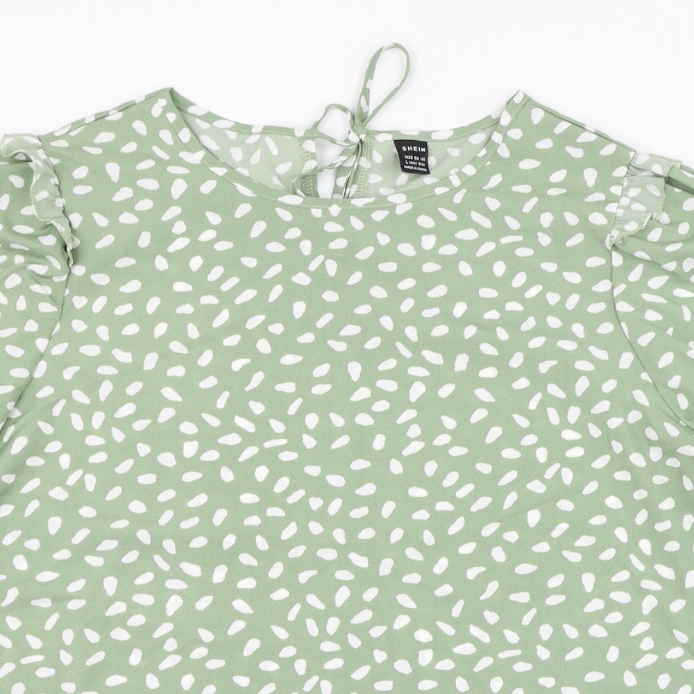 SheIn Womens Green Animal Print Polyester Basic Blouse Size 12 Round Neck
