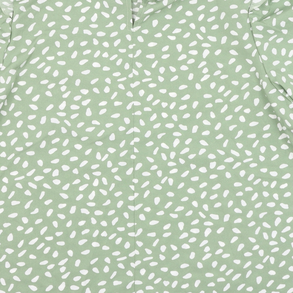 SheIn Womens Green Animal Print Polyester Basic Blouse Size 12 Round Neck