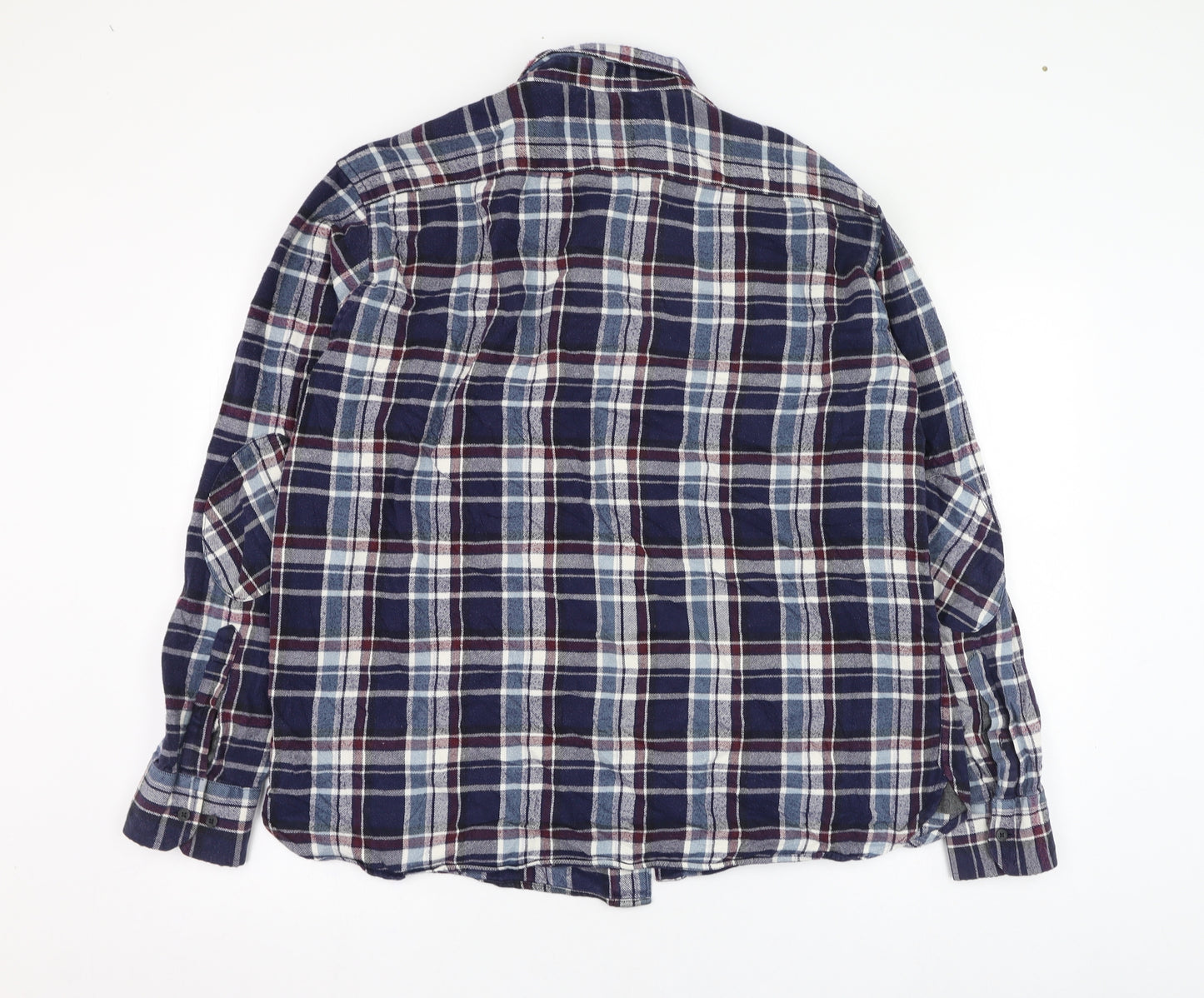 Marks and Spencer Mens Blue Check Cotton  Button-Up Size XL Collared Button