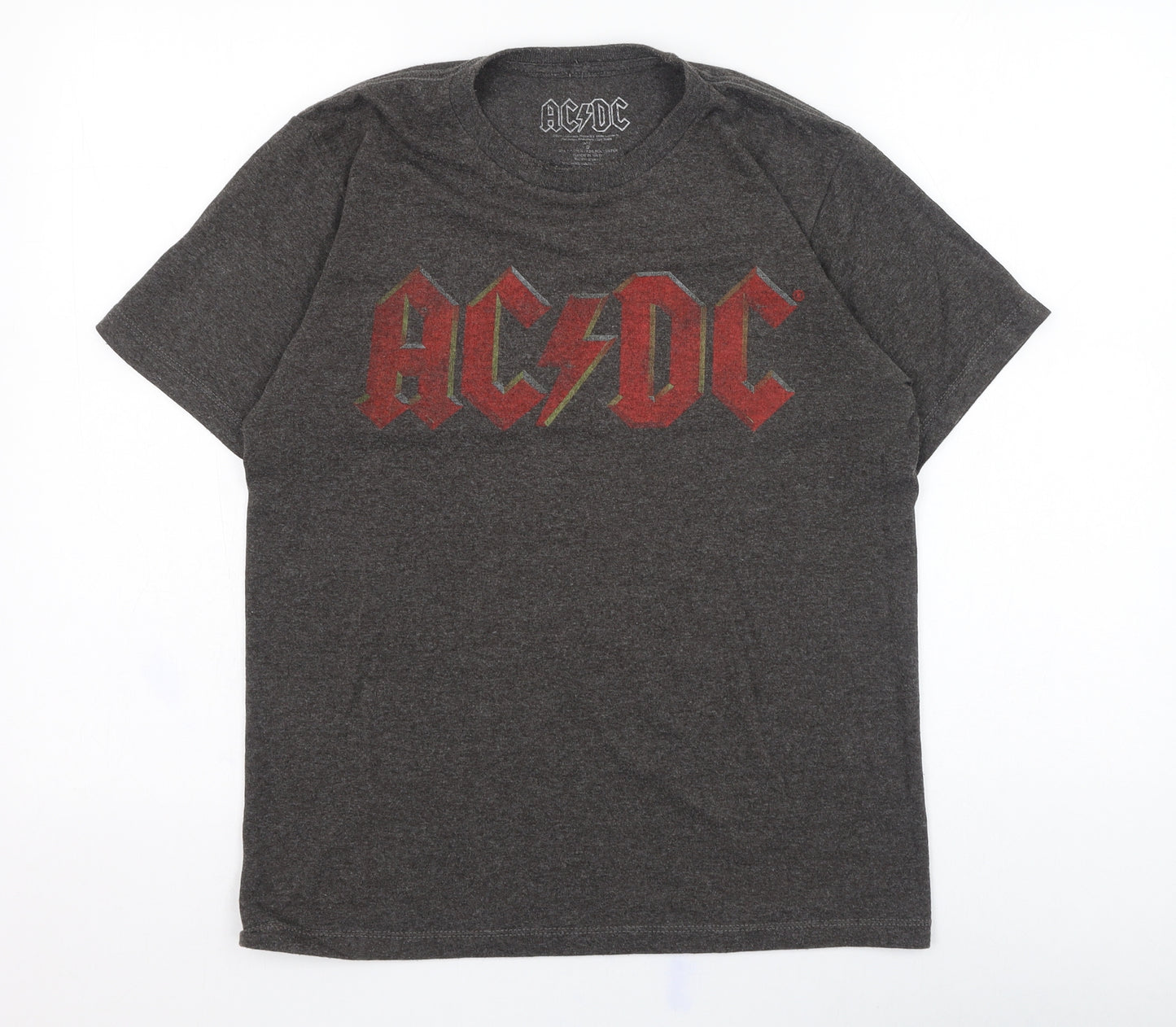acdc Mens Grey  Cotton Basic T-Shirt Size S Round Neck Pullover - ACDC