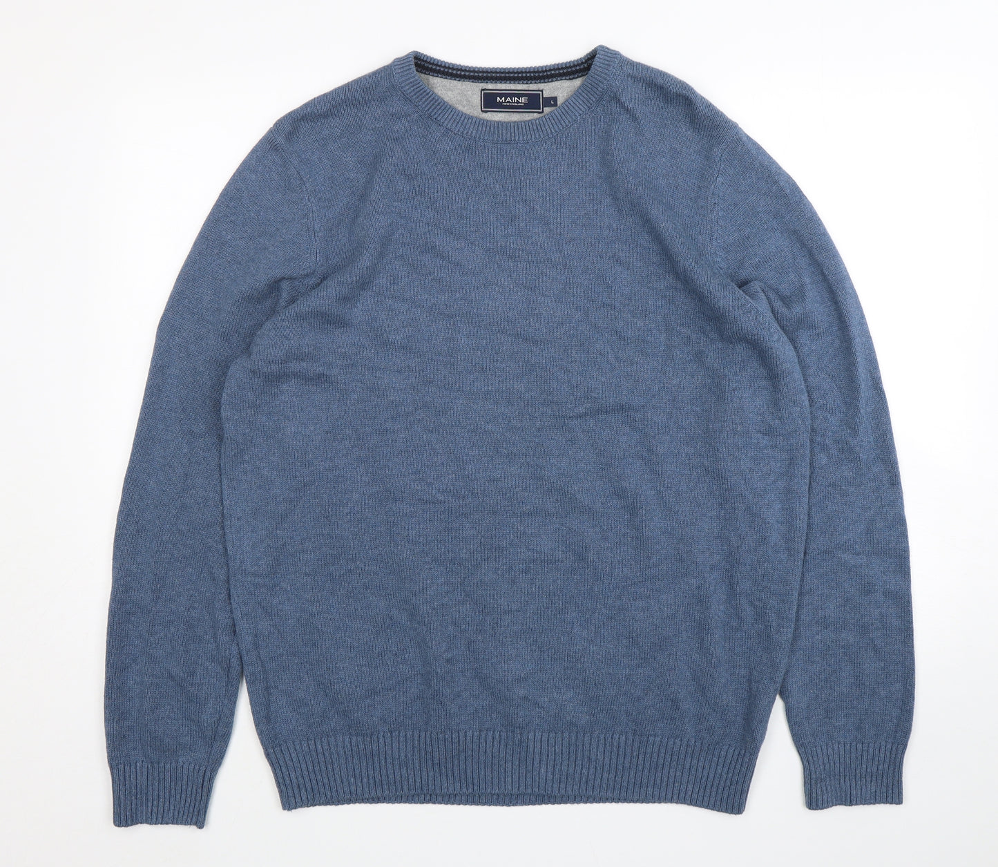 Maine New England Mens Blue Round Neck  Cotton Pullover Jumper Size L