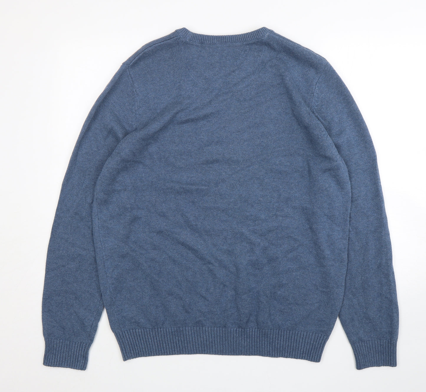 Maine New England Mens Blue Round Neck  Cotton Pullover Jumper Size L