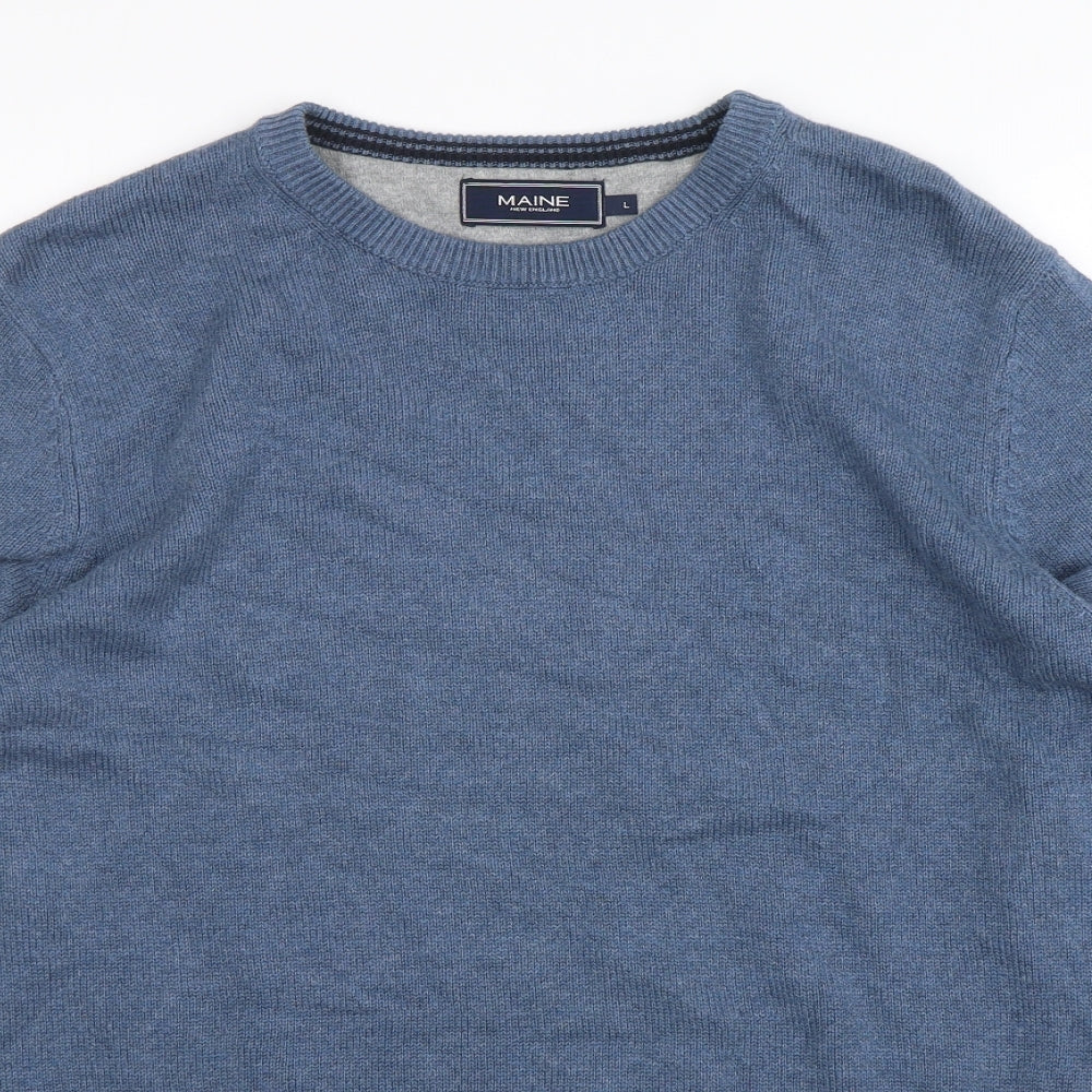 Maine New England Mens Blue Round Neck  Cotton Pullover Jumper Size L