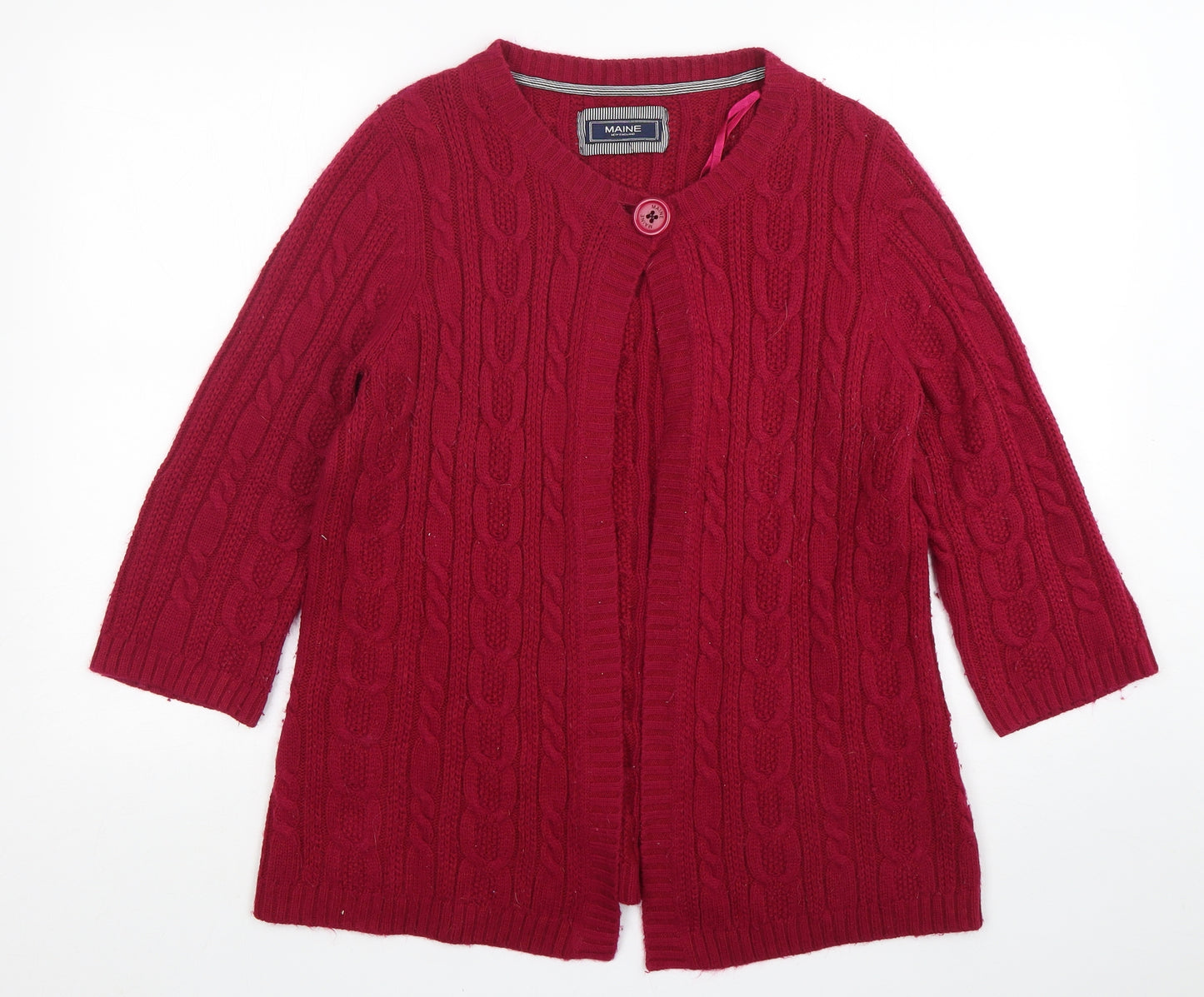Maine New England Womens Purple Round Neck  Acrylic Cardigan Jumper Size 16