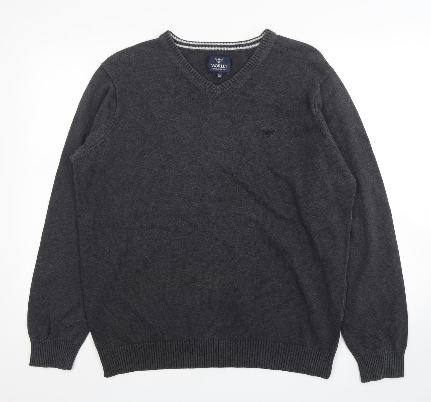 Morley Mens Grey V-Neck  Cotton Pullover Jumper Size XL