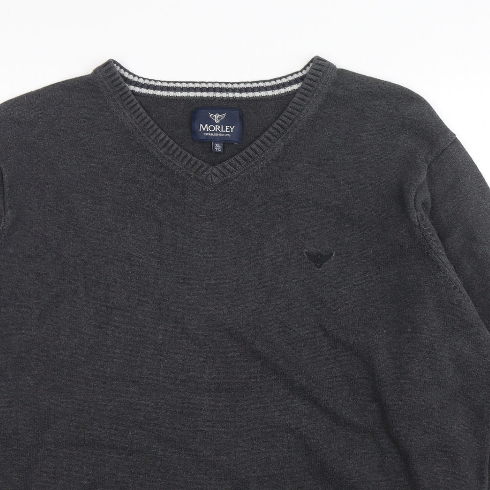Morley Mens Grey V-Neck  Cotton Pullover Jumper Size XL