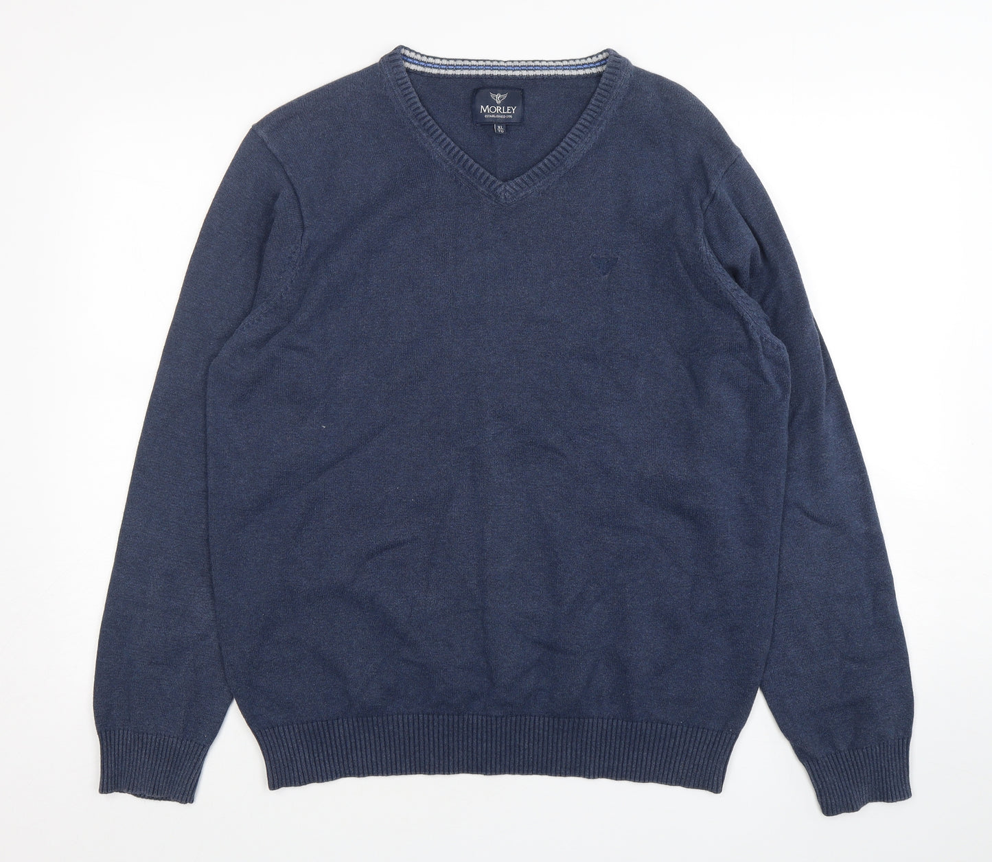 Morley Mens Blue V-Neck  Cotton Pullover Jumper Size XL