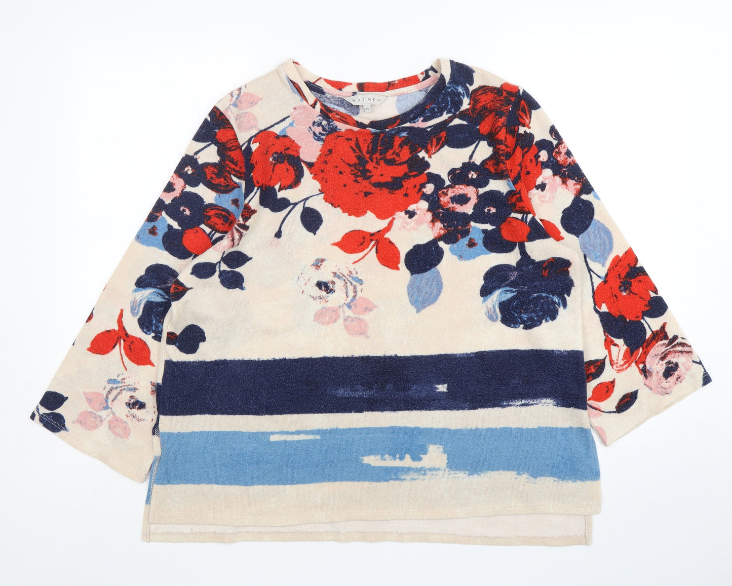 Nutmeg Womens Multicoloured Round Neck Floral Polyester Pullover Jumper Size 16