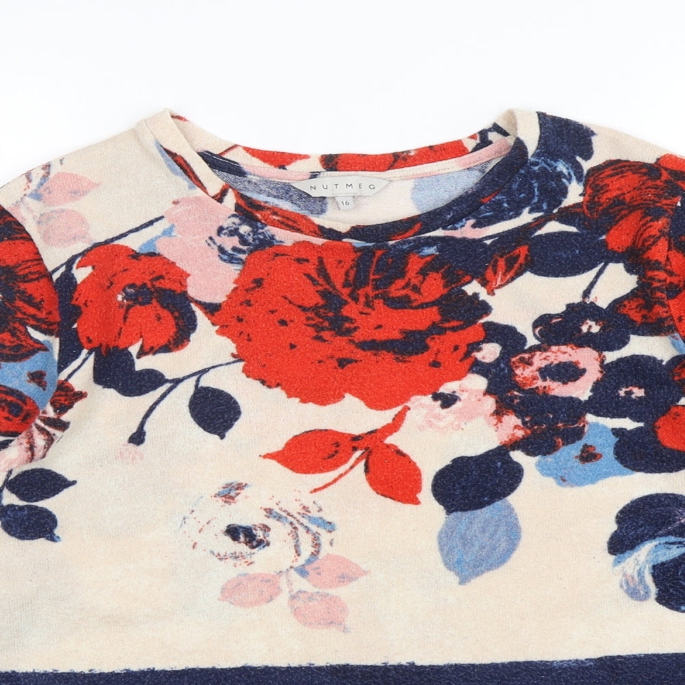 Nutmeg Womens Multicoloured Round Neck Floral Polyester Pullover Jumper Size 16