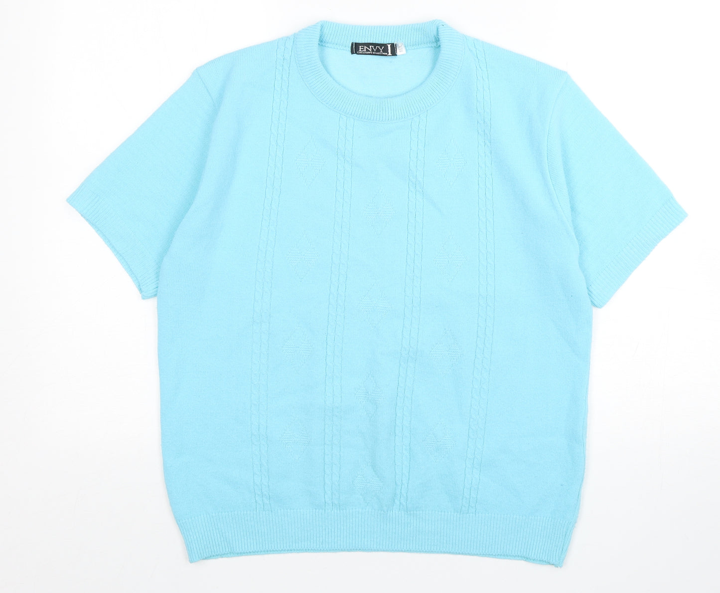 Envy Womens Blue Round Neck  Acrylic Pullover Jumper Size M