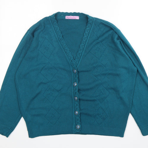 Amalina Womens Green V-Neck  Acrylic Cardigan Jumper Size 12