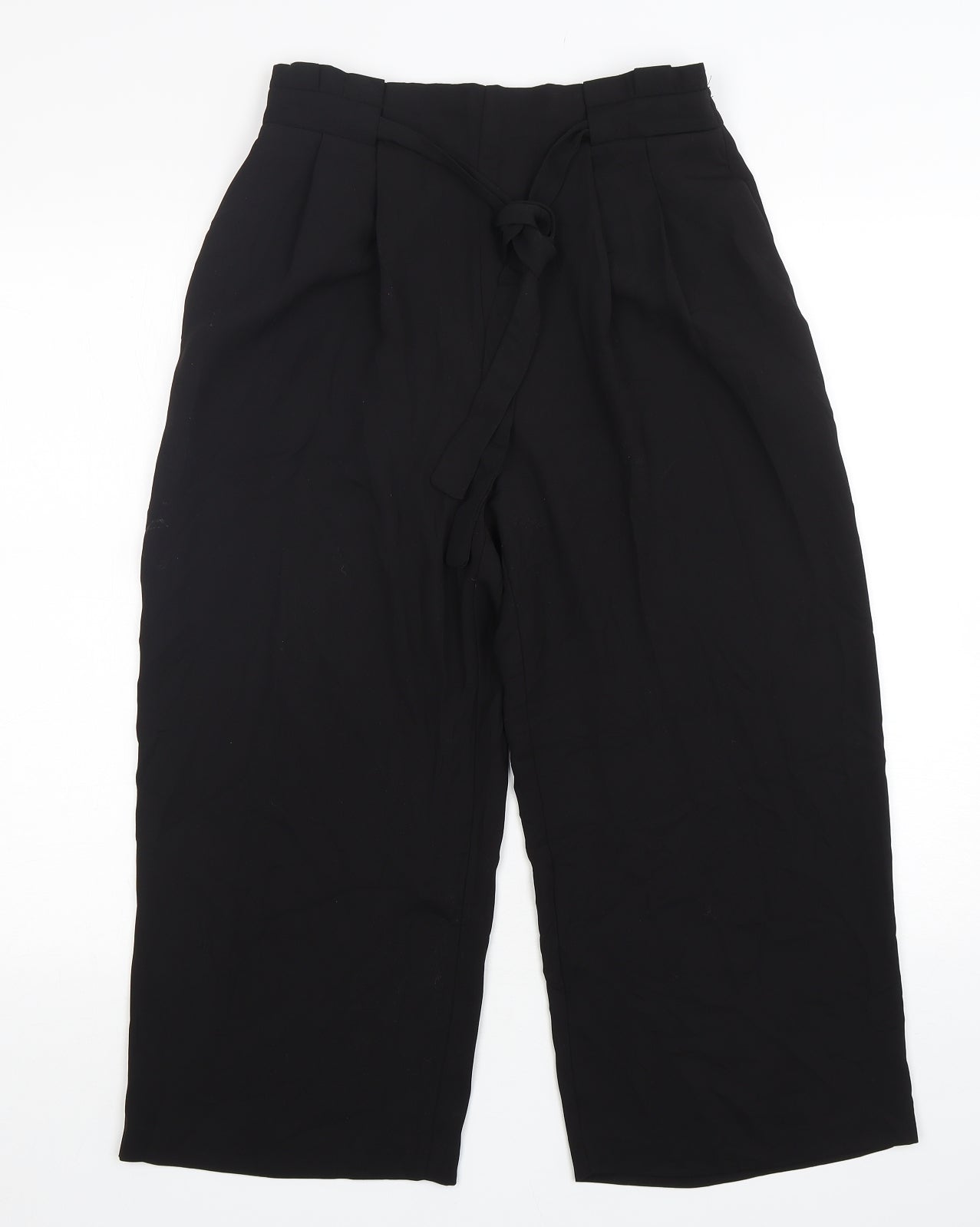 Zara Womens Black  Polyester Cropped Trousers Size S L23 in Regular