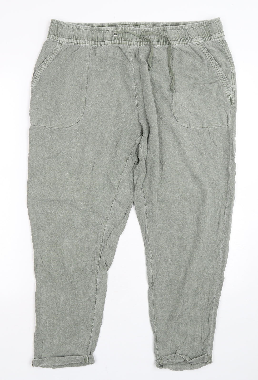 Principles  Womens Green  Linen Cropped Trousers Size 14 L27 in Regular
