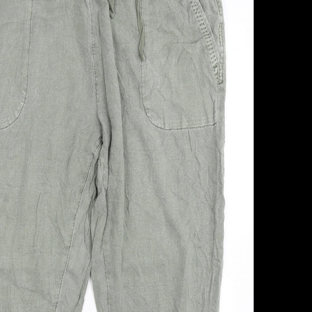 Principles  Womens Green  Linen Cropped Trousers Size 14 L27 in Regular