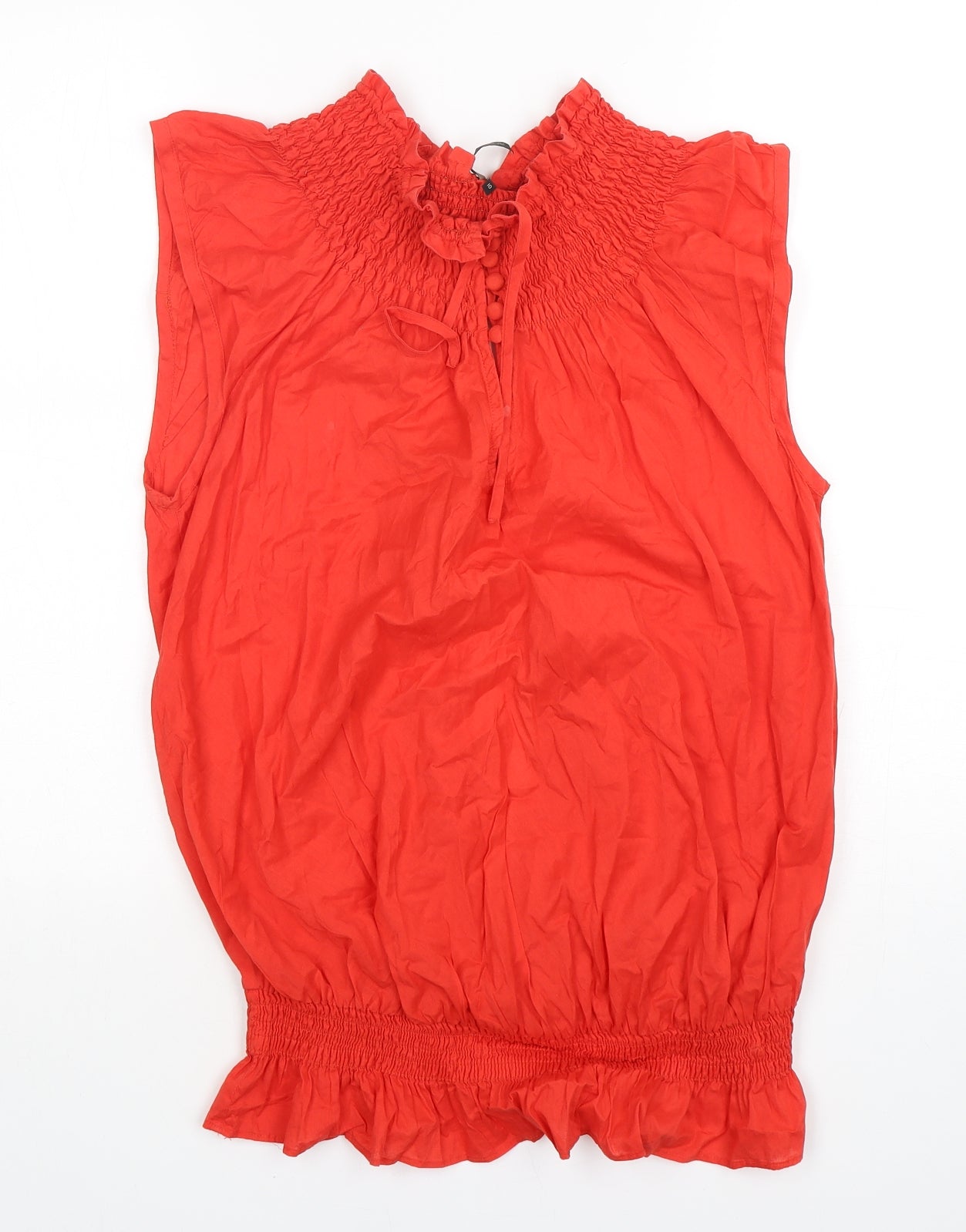 Topshop Womens Red  Cotton Basic Blouse Size 10 Mock Neck