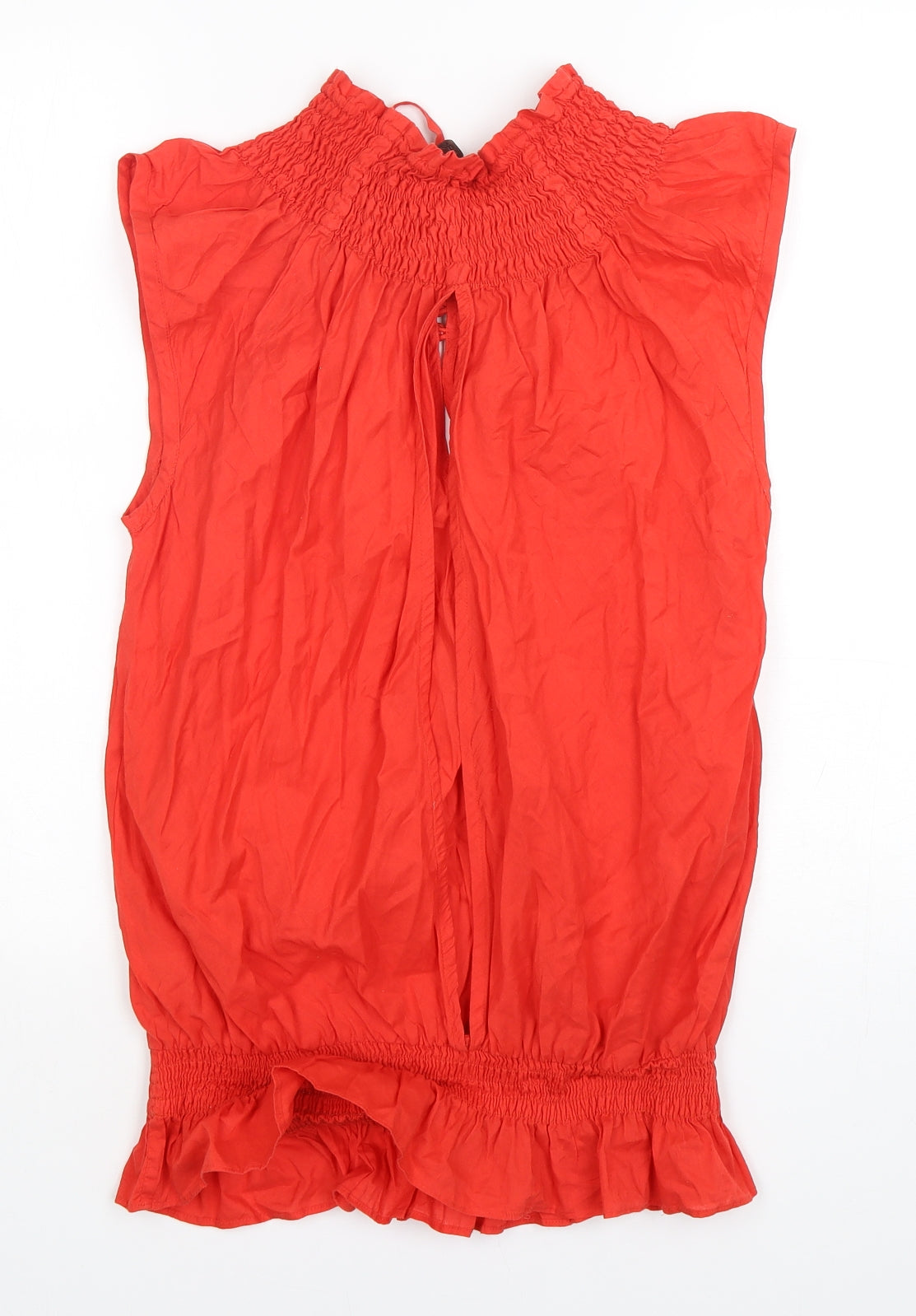 Topshop Womens Red  Cotton Basic Blouse Size 10 Mock Neck