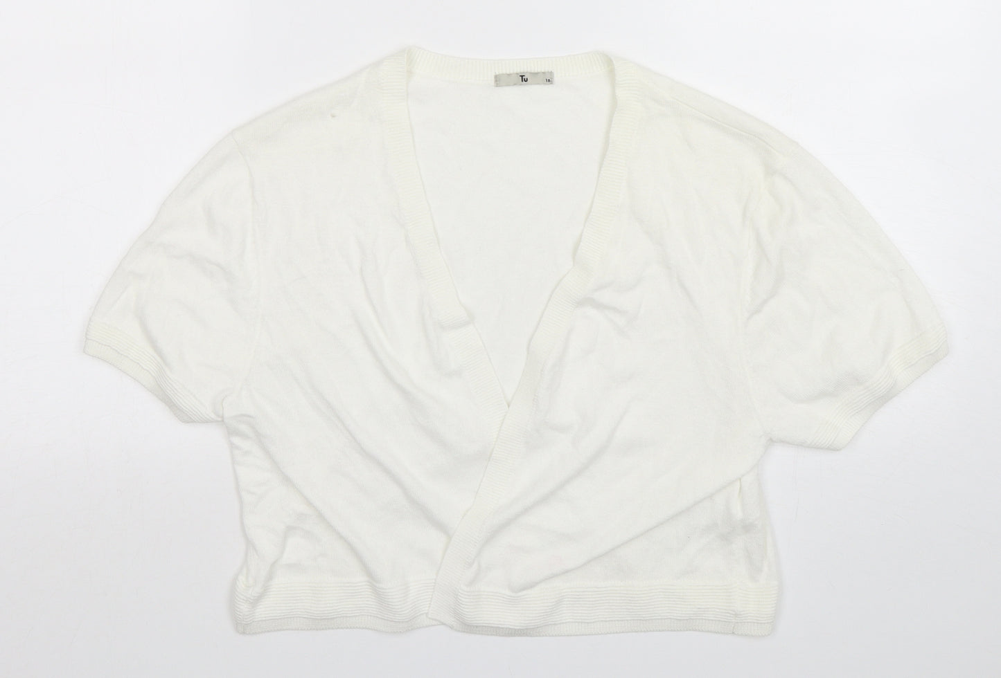 TU Womens White Collared  Cotton Cardigan Jumper Size 18
