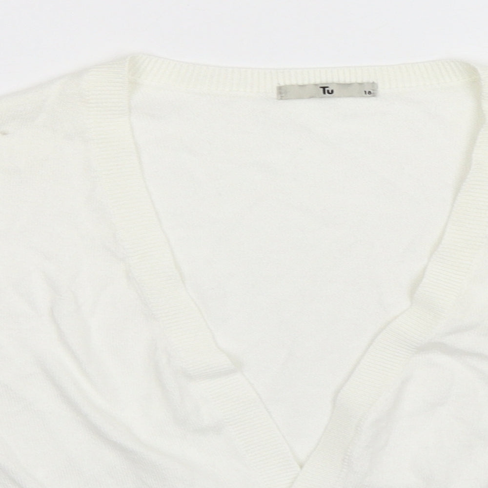 TU Womens White Collared  Cotton Cardigan Jumper Size 18
