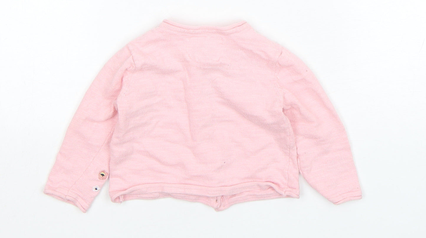 F&F Girls Pink Floral Cotton Cardigan Jumper Size 6-9 Months