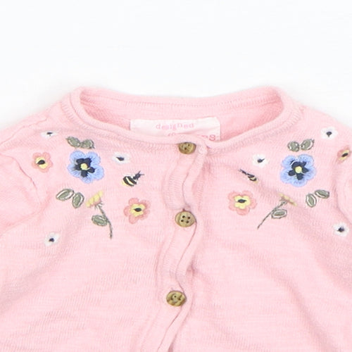 F&F Girls Pink Floral Cotton Cardigan Jumper Size 6-9 Months