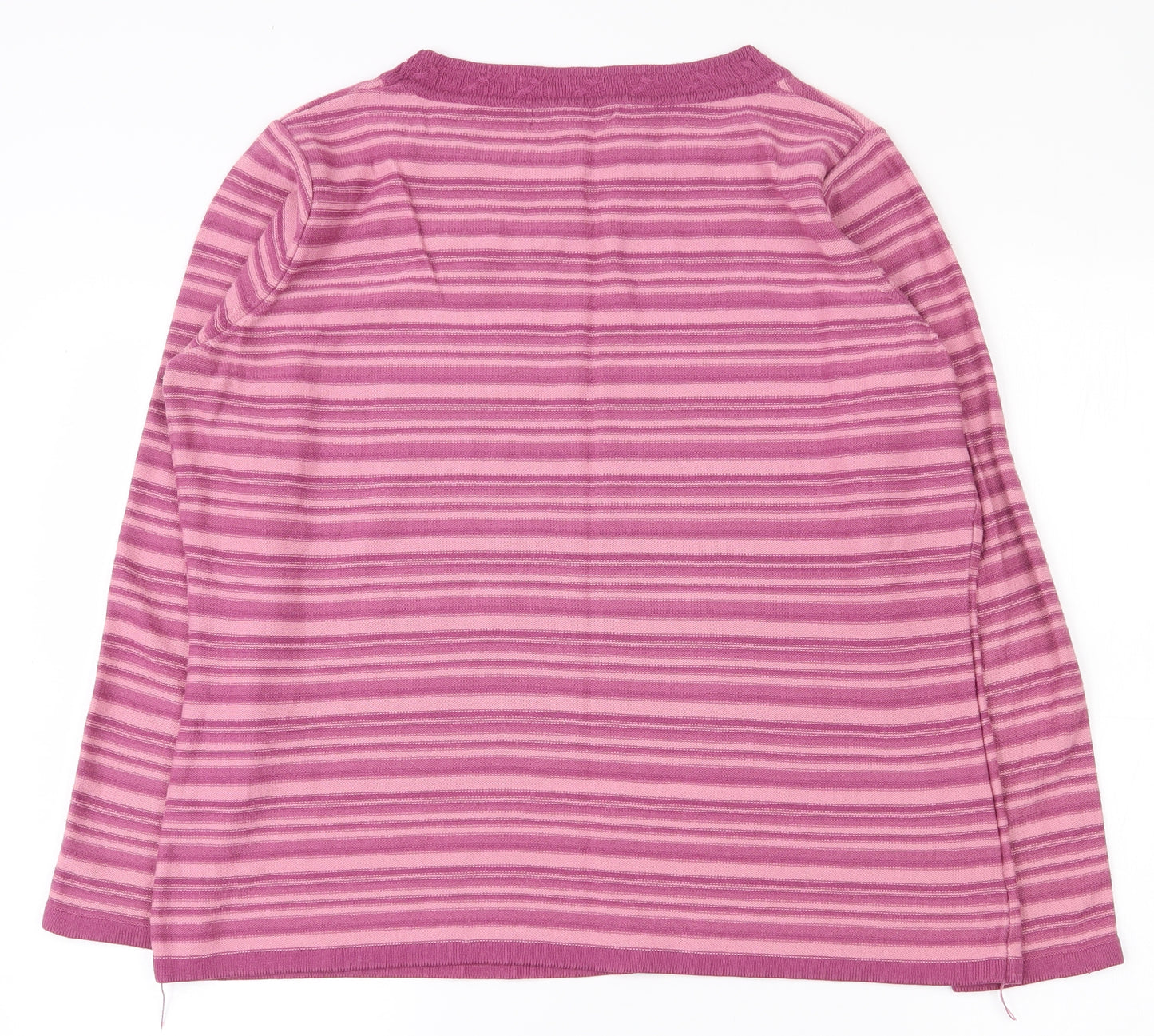 Bonmarché Womens Pink Round Neck Striped Acrylic Pullover Jumper Size M