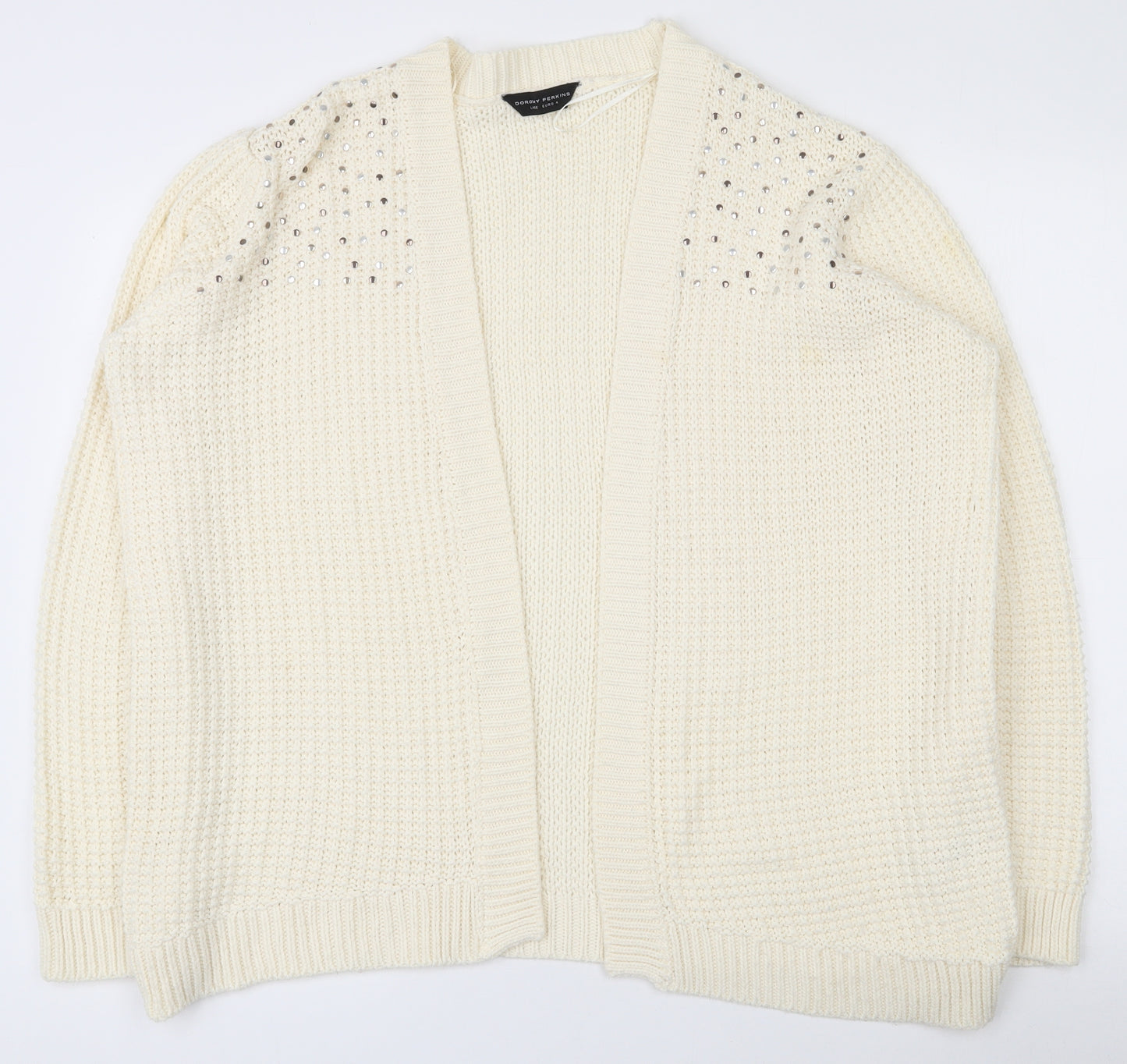 Dorothy Perkins Womens Ivory V-Neck  Acrylic Cardigan Jumper Size L