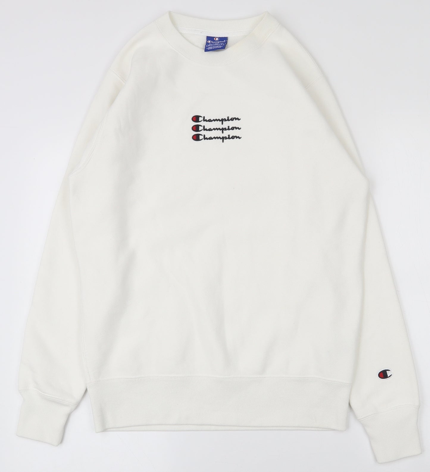 Champion Mens White  Cotton Pullover Sweatshirt Size XS