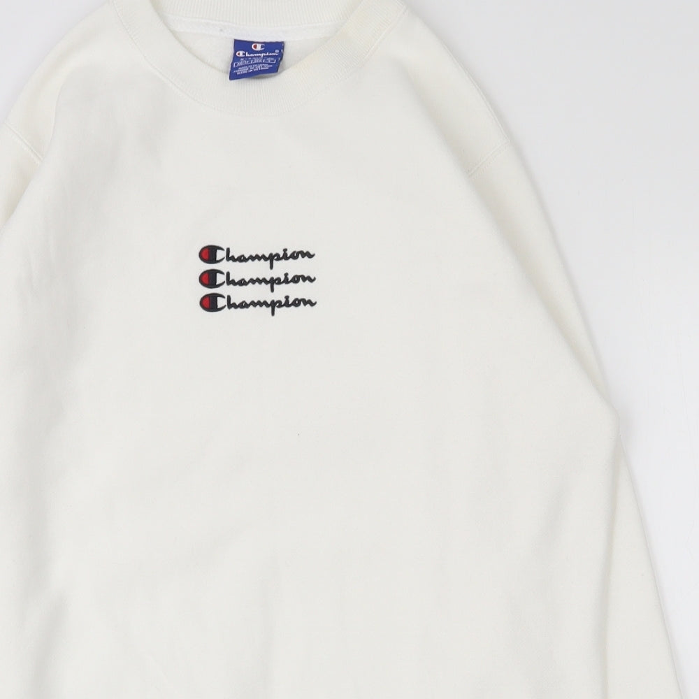 Champion Mens White  Cotton Pullover Sweatshirt Size XS