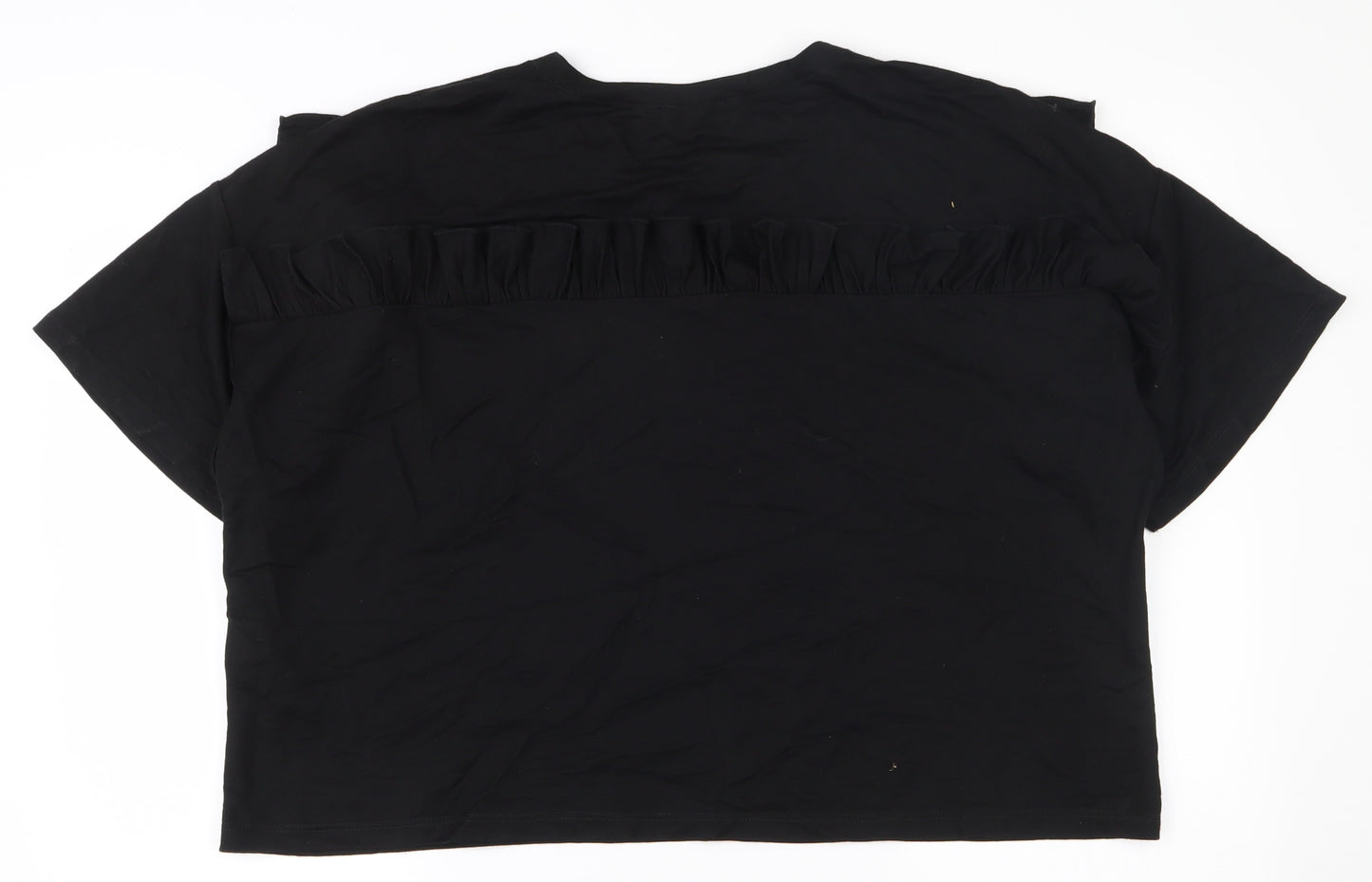 Zara Womens Black  Viscose Cropped T-Shirt Size L Round Neck