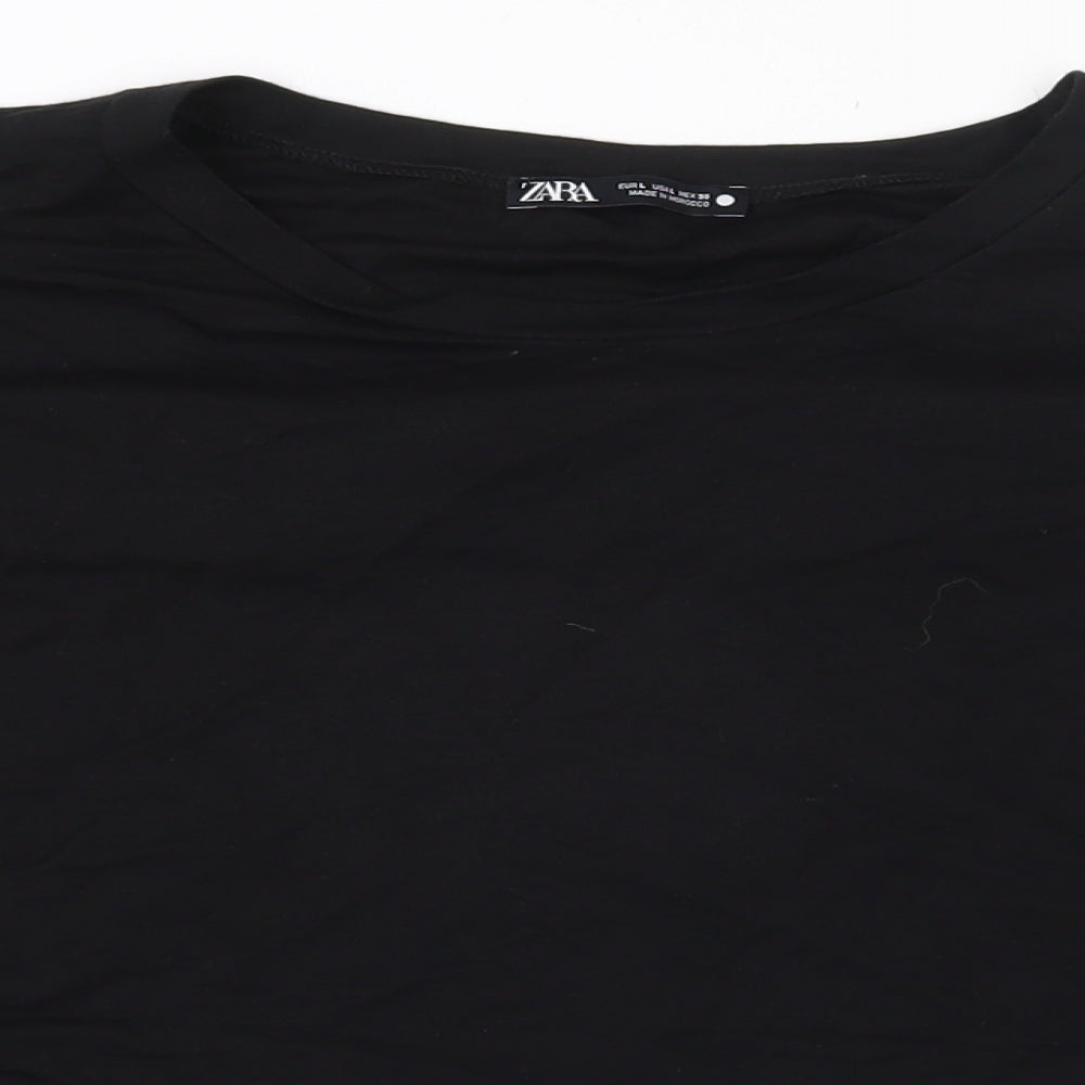 Zara Womens Black  Viscose Cropped T-Shirt Size L Round Neck