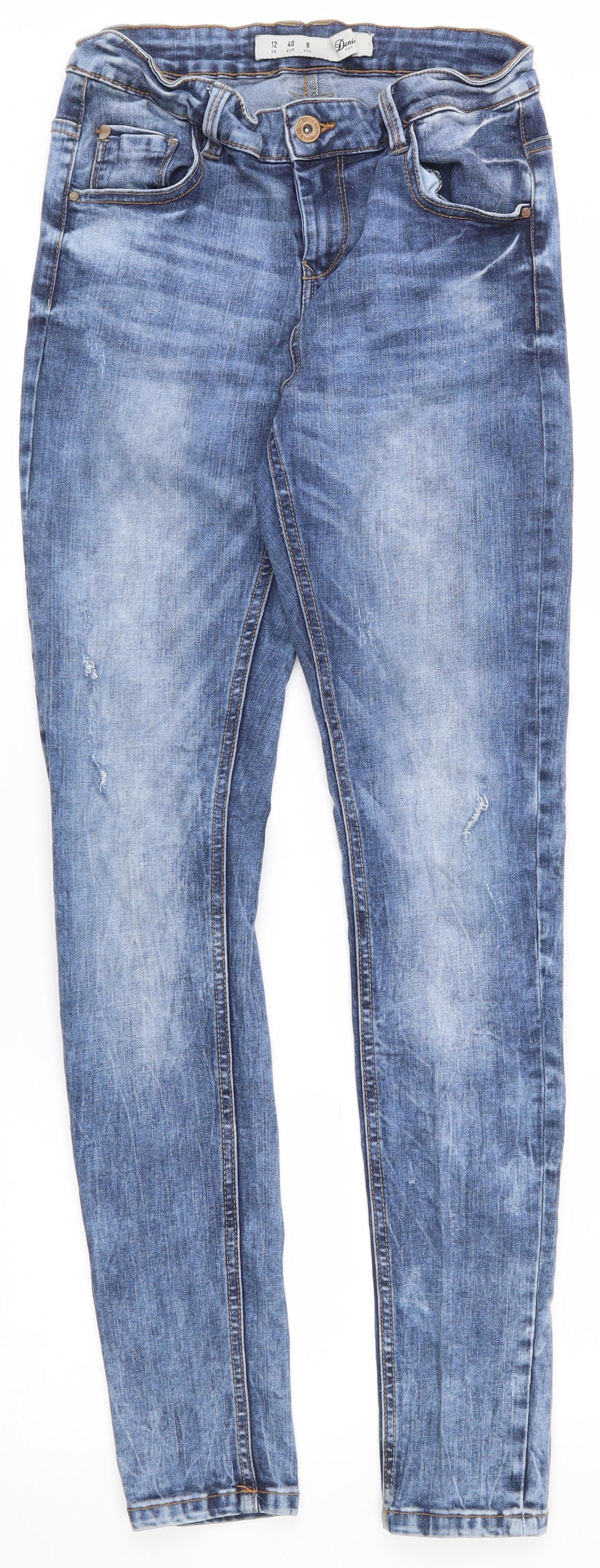 Denim & Co. Womens Blue  Cotton Skinny Jeans Size 12 L31 in Regular Zip