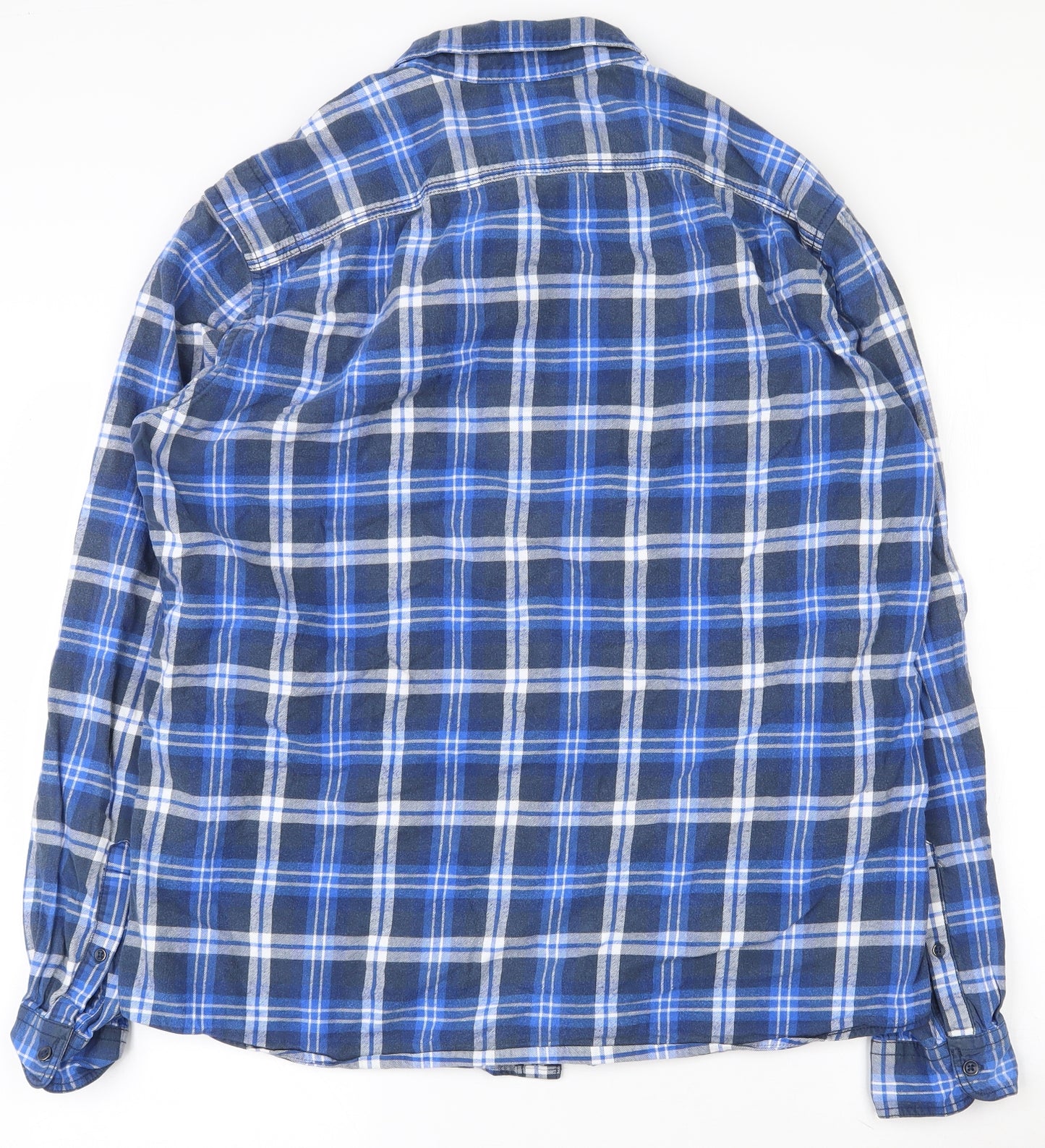 celio* Mens Blue Plaid Cotton  Button-Up Size XL Collared Button