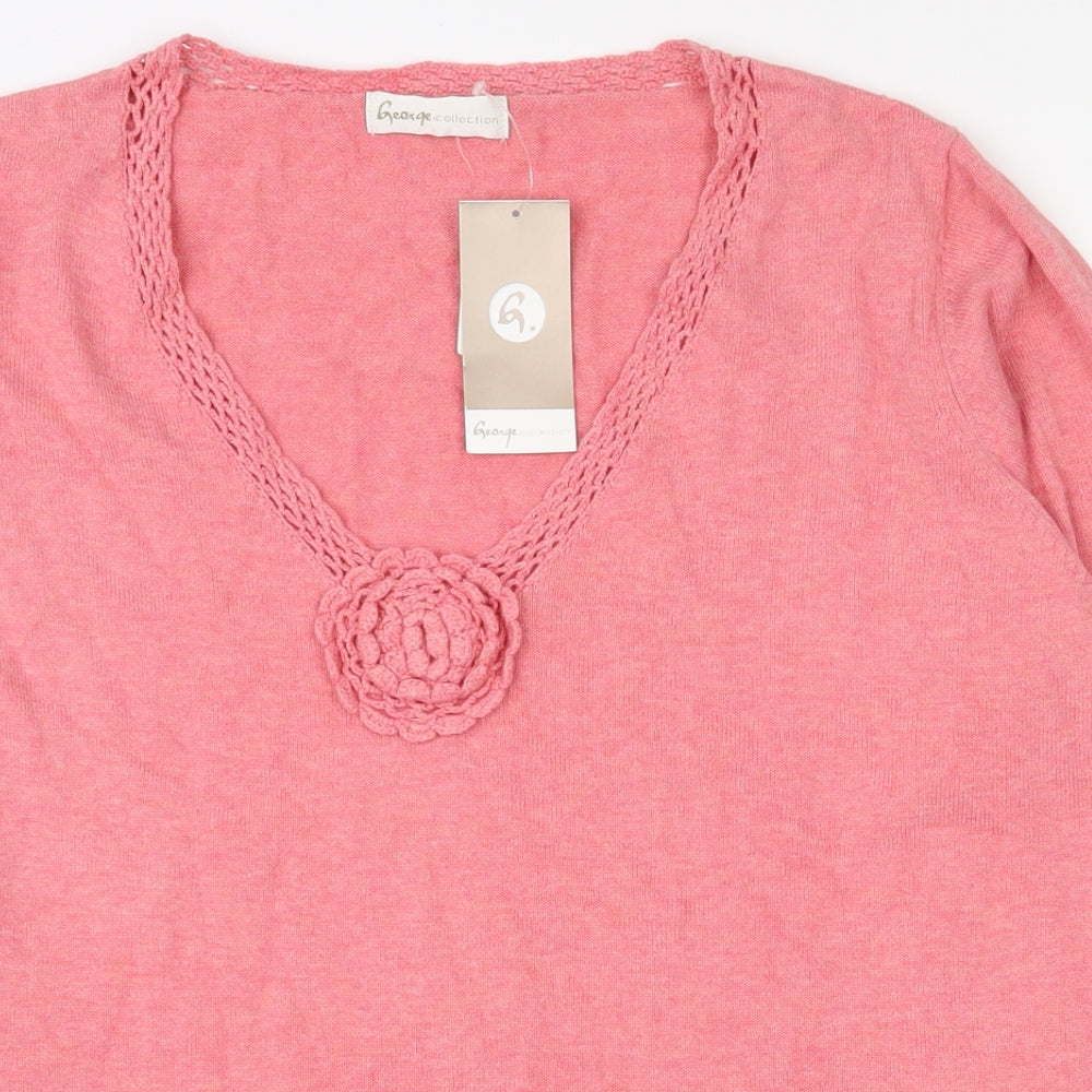 George Womens Pink V-Neck  100% Cotton Pullover Jumper Size 20