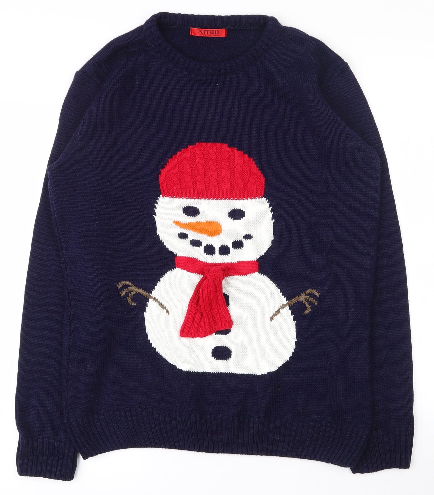 Xited Mens Blue Round Neck  Acrylic Pullover Jumper Size M   - Christmas jumper