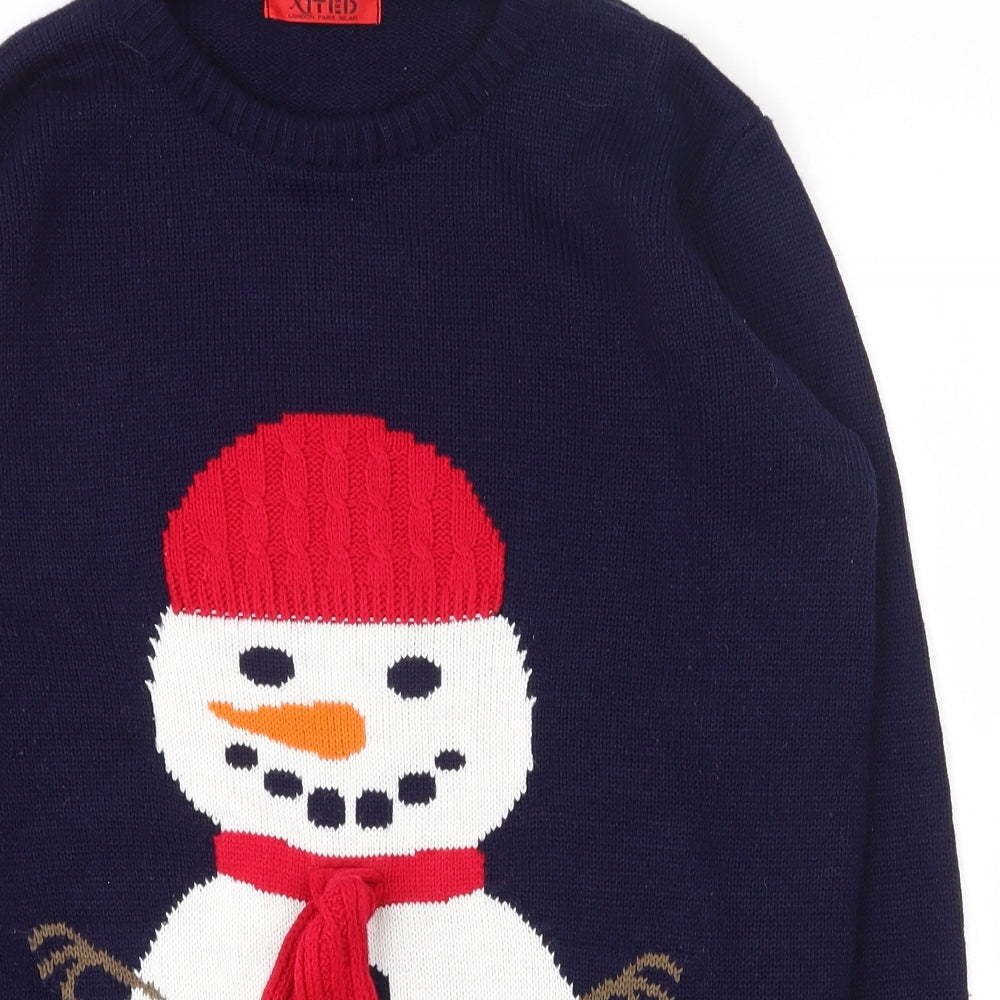Xited Mens Blue Round Neck  Acrylic Pullover Jumper Size M   - Christmas jumper