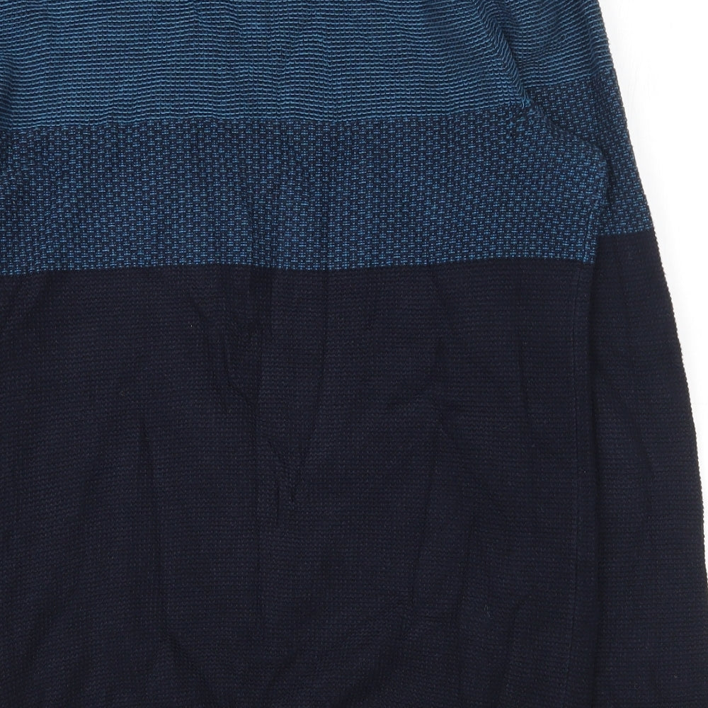 Marks and Spencer Mens Blue Round Neck Striped Cotton Pullover Jumper Size M