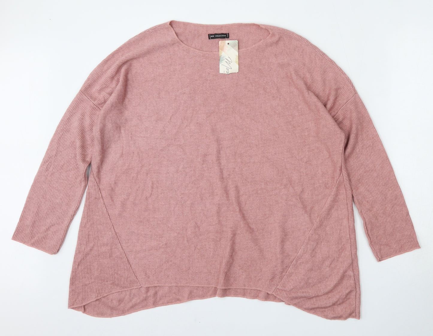 New Collection Womens Pink Round Neck Striped Viscose Pullover Jumper Size L