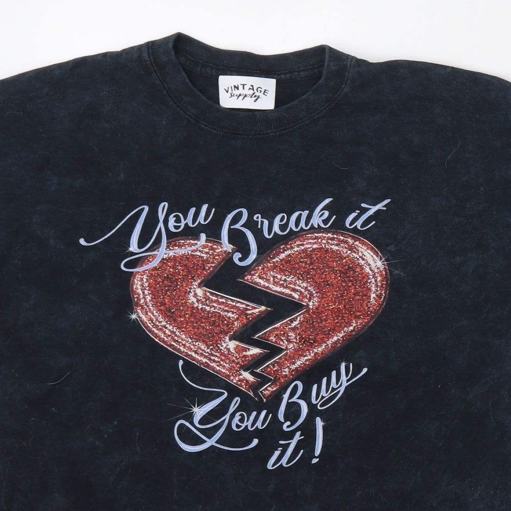 Vintage Supply Womens Blue  Cotton Basic T-Shirt Size S Round Neck