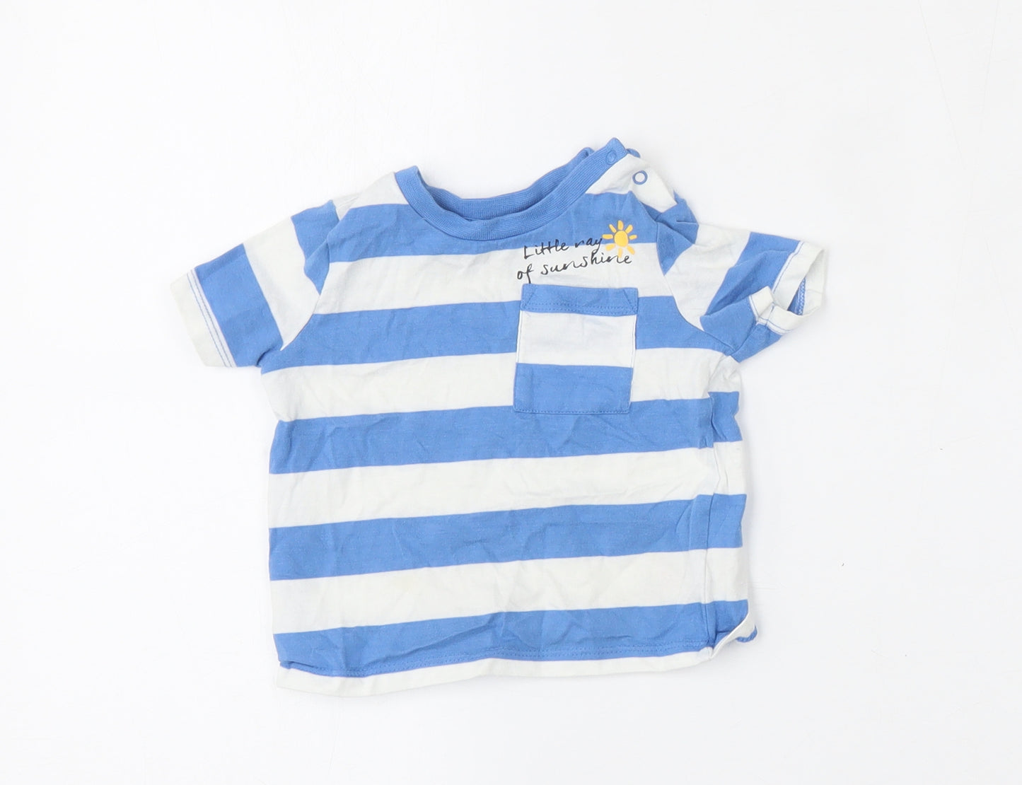 F&F Boys Multicoloured Striped Cotton Basic T-Shirt Size 6-9 Months Round Neck Button