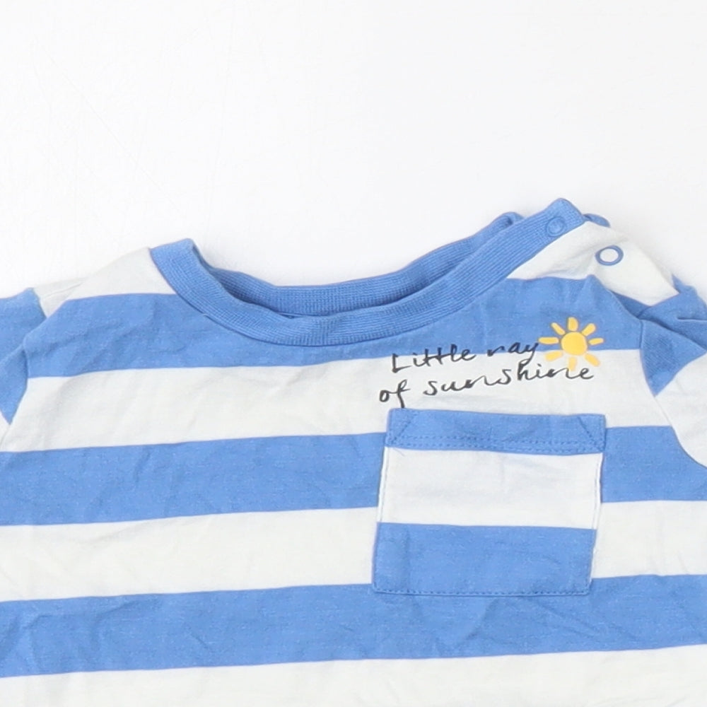 F&F Boys Multicoloured Striped Cotton Basic T-Shirt Size 6-9 Months Round Neck Button